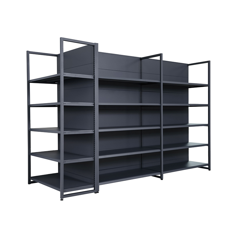 Doppelseitiges Regal mit vier Pfosten, flache Rückwand, Snack-Display-Rack für den Supermarkt